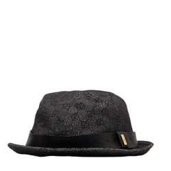 Gucci GG pattern hat black cotton leather ladies GUCCI