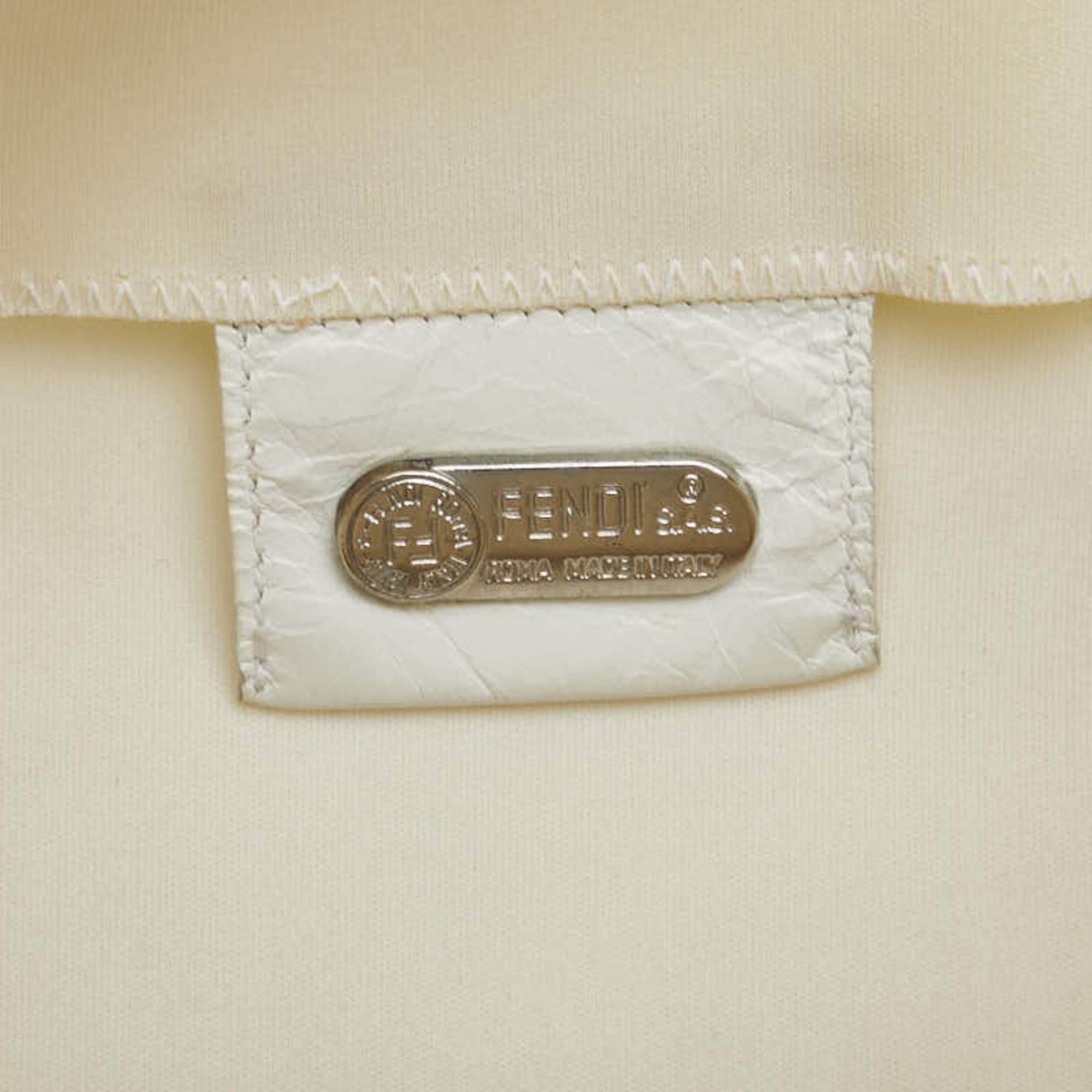 FENDI Mamma Bucket Shoulder Bag White Canvas Leather Women's