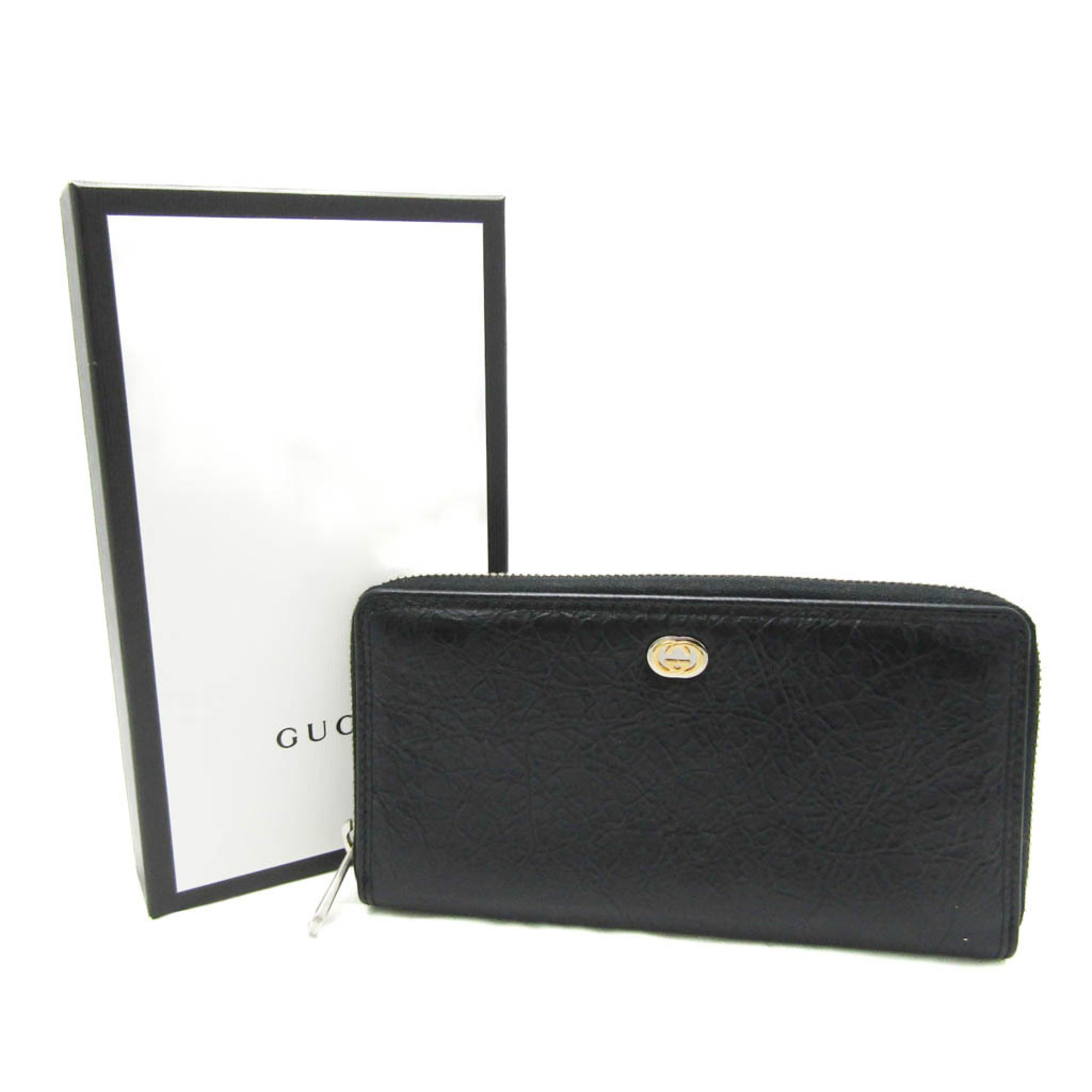 Gucci Interlocking G 575988 Women,Men Leather Long Wallet (bi-fold) Black