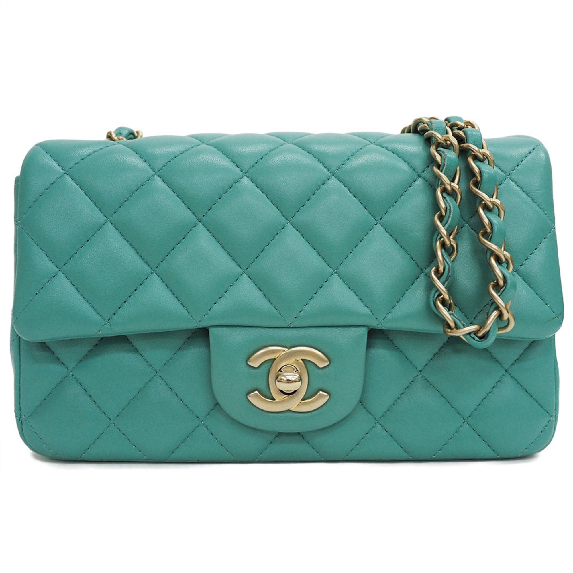 CHANEL Matelasse 20 Flap Bag Chain Shoulder Lambskin A69900 Green x Gold Women's