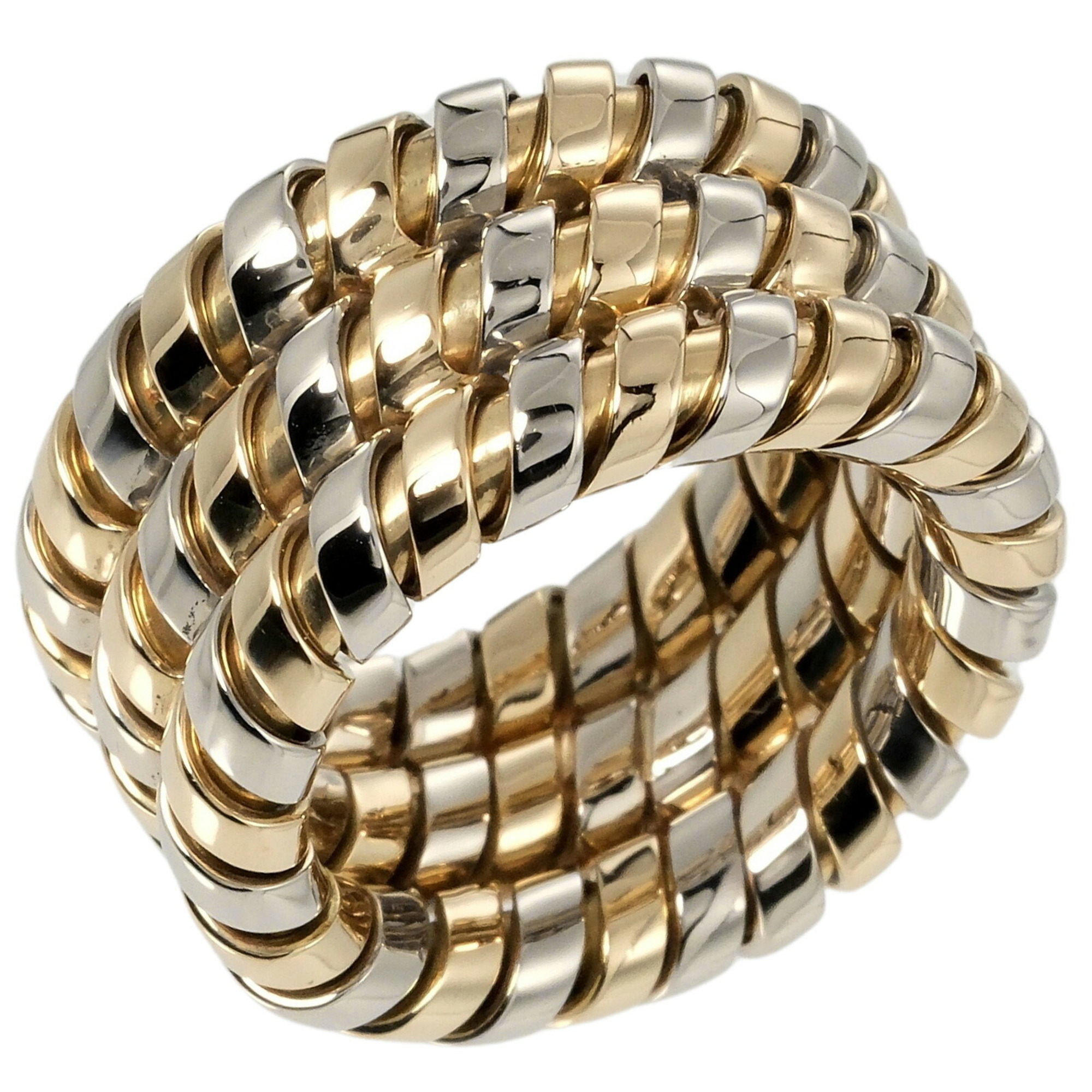 Bulgari BVLGARI Tubogas 3-row No. 9 Ring 14.53g K18 YG WG Yellow Gold White