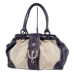 TOD'S Handbag Tote Bag Canvas Calf Leather Women's Navy