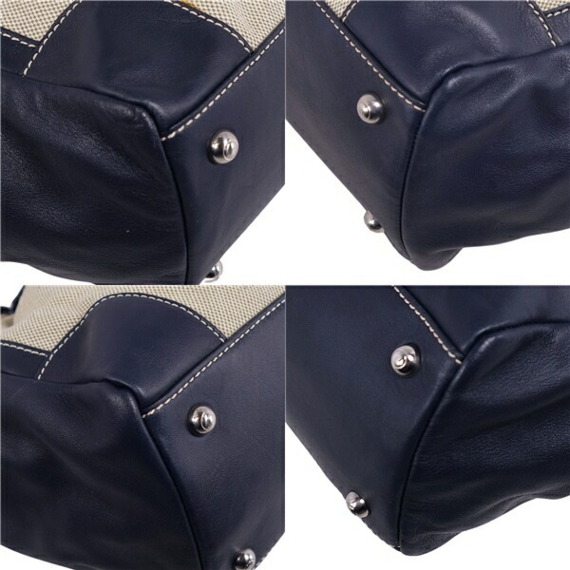 TOD'S Handbag Tote Bag Canvas Calf Leather Women's Navy