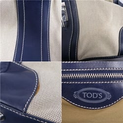 TOD'S Handbag Tote Bag Canvas Calf Leather Women's Navy