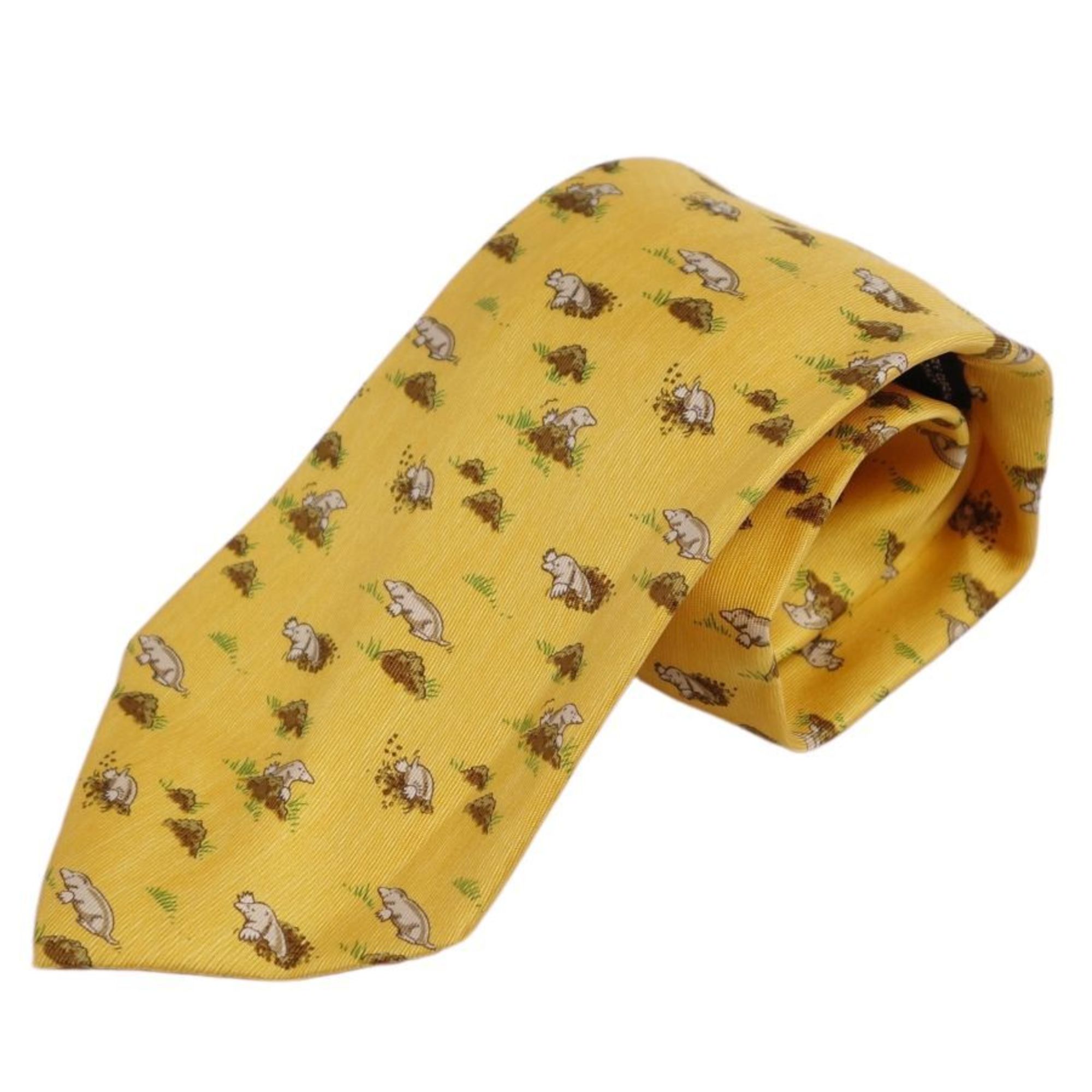 Hermes HERMES Tie Silk Twill Mole 100% Men's Yellow