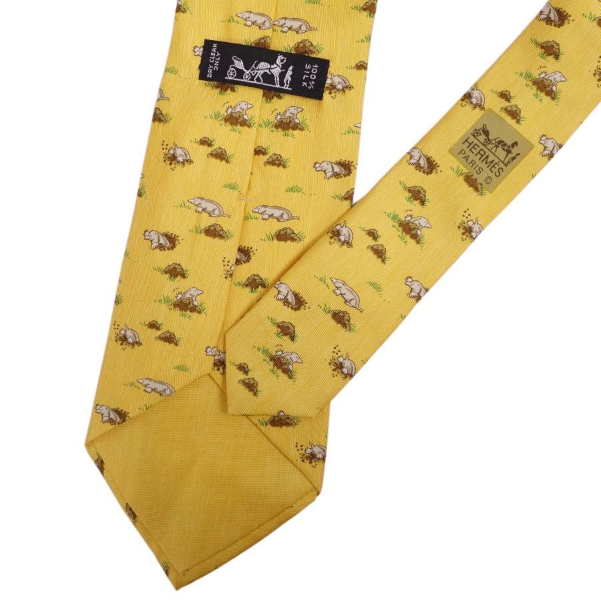 Hermes HERMES Tie Silk Twill Mole 100% Men's Yellow