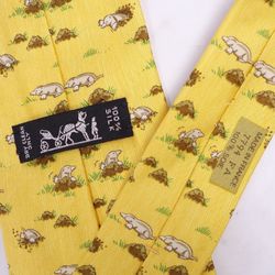 Hermes HERMES Tie Silk Twill Mole 100% Men's Yellow