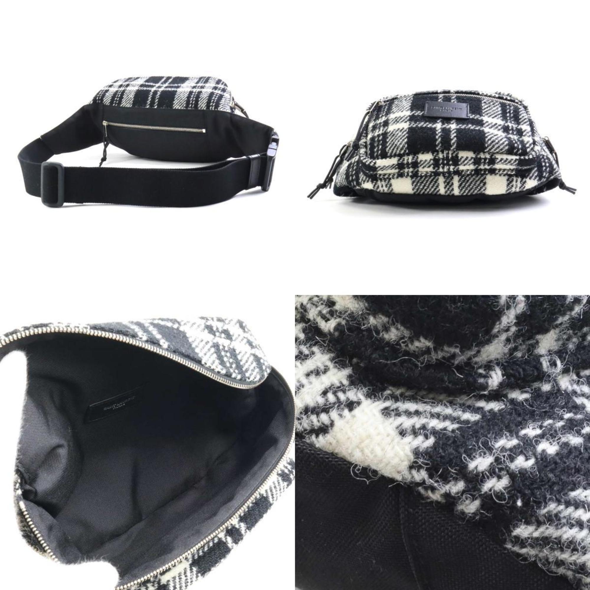 Saint Laurent SAINT LAURENT Body Bag Waist Pouch Wool Black x White Unisex 581375