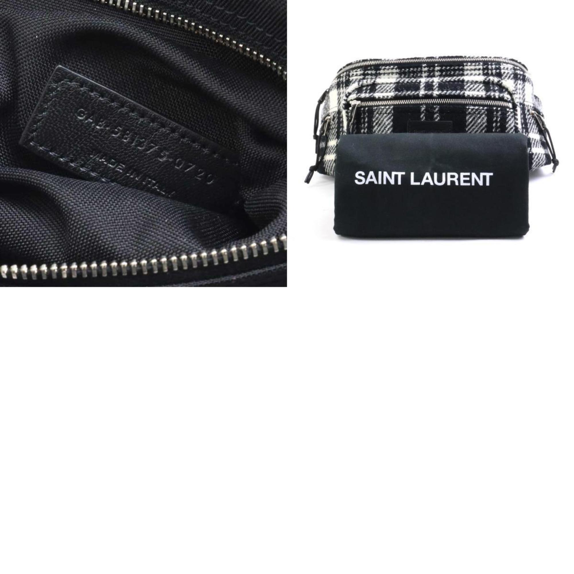 Saint Laurent SAINT LAURENT Body Bag Waist Pouch Wool Black x White Unisex 581375