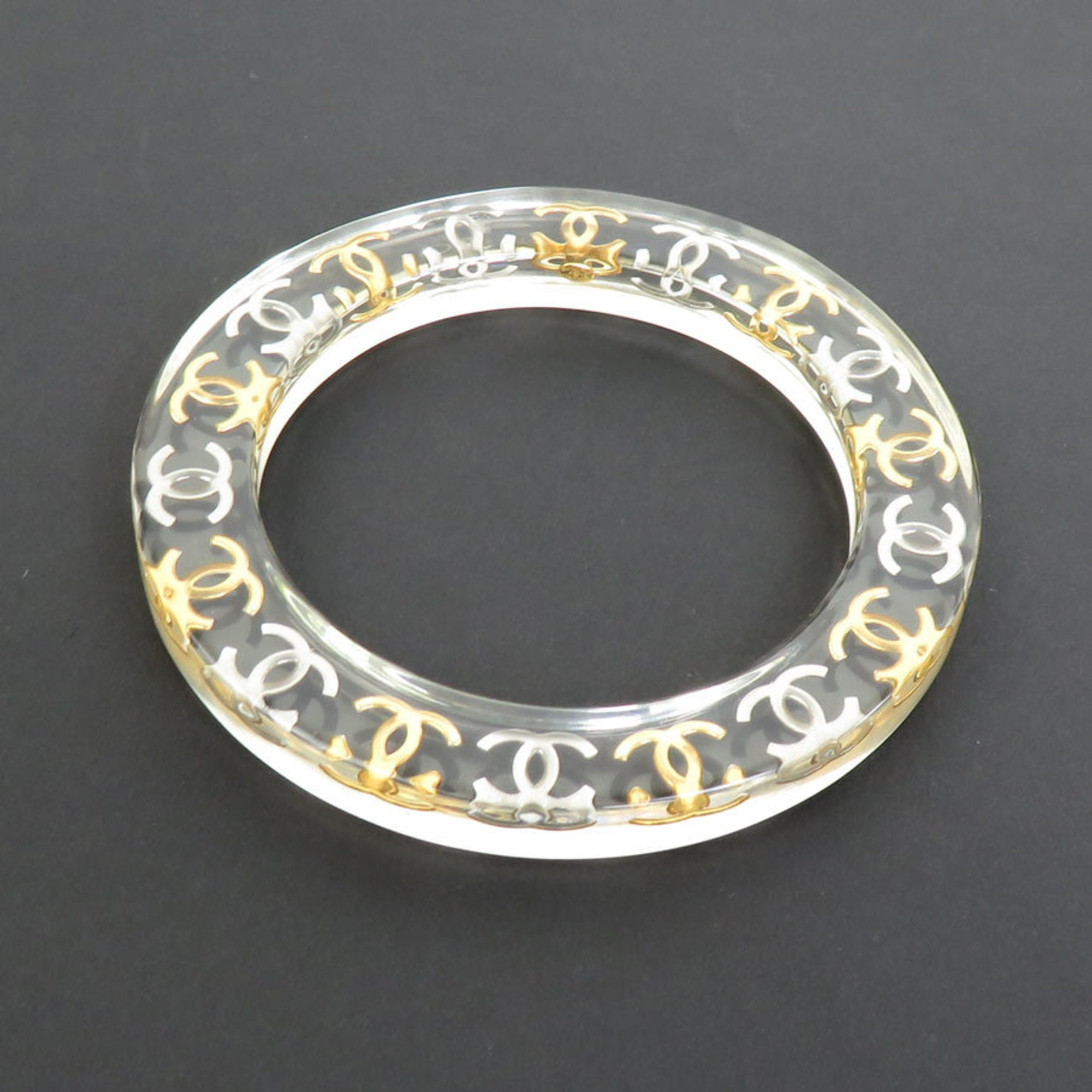 CHANEL bangle bracelet here mark resin/metal clear/gold/silver ladies