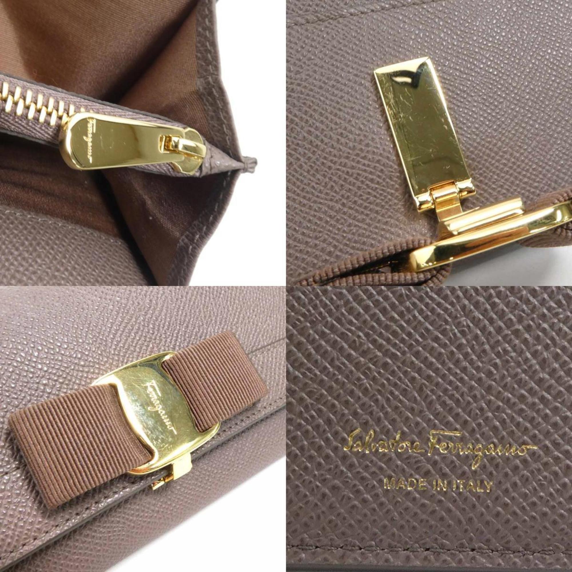 Salvatore Ferragamo Long Wallet Rose Ribbon Leather Brown Women's