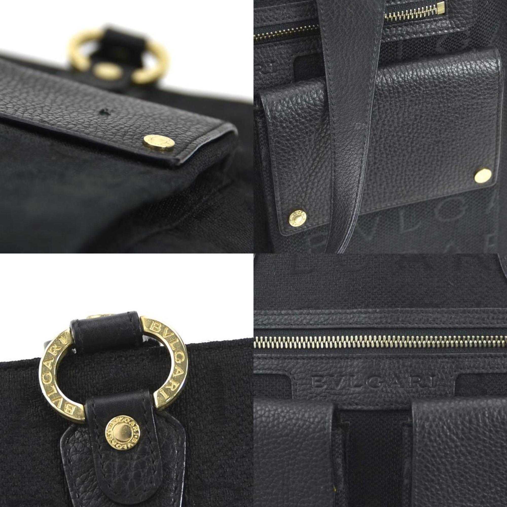 BVLGARI Handbag Shoulder Bag Canvas/Leather Black Gold Ladies