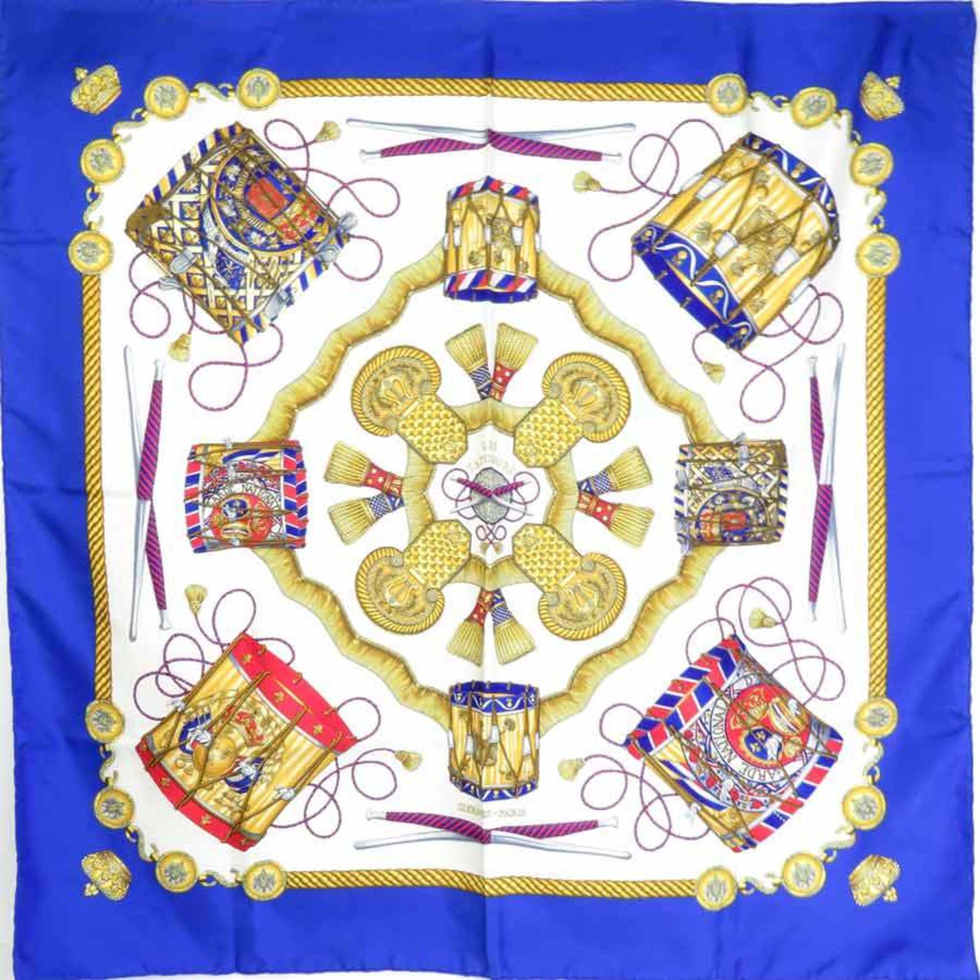 HERMES Scarf Muffler Carre90 LES TAMBOURS Silk Blue/Multicolor Ladies