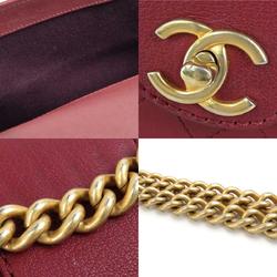 CHANEL Crossbody Shoulder Bag Matelasse Coco Mark Leather/Metal Burgundy/Gold Women's