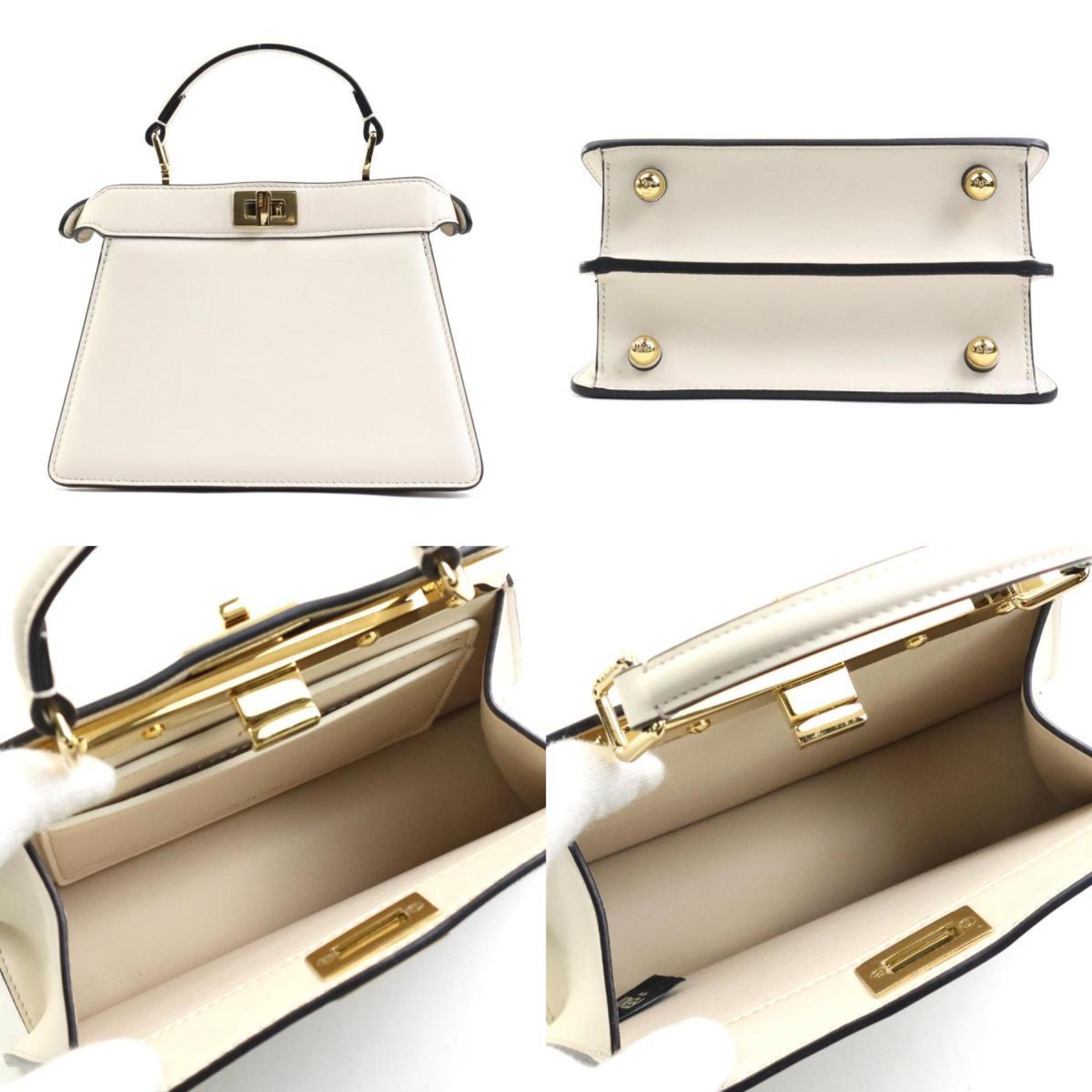 FENDI Handbag Crossbody Shoulder Bag Floral Embroidery Peekaboo IseeU Petite Leather Light Beige/White Gold Women's 8BN335APZ5