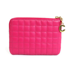 Celine CELINE Coin Case Quilted Leather Pink Gold Ladies