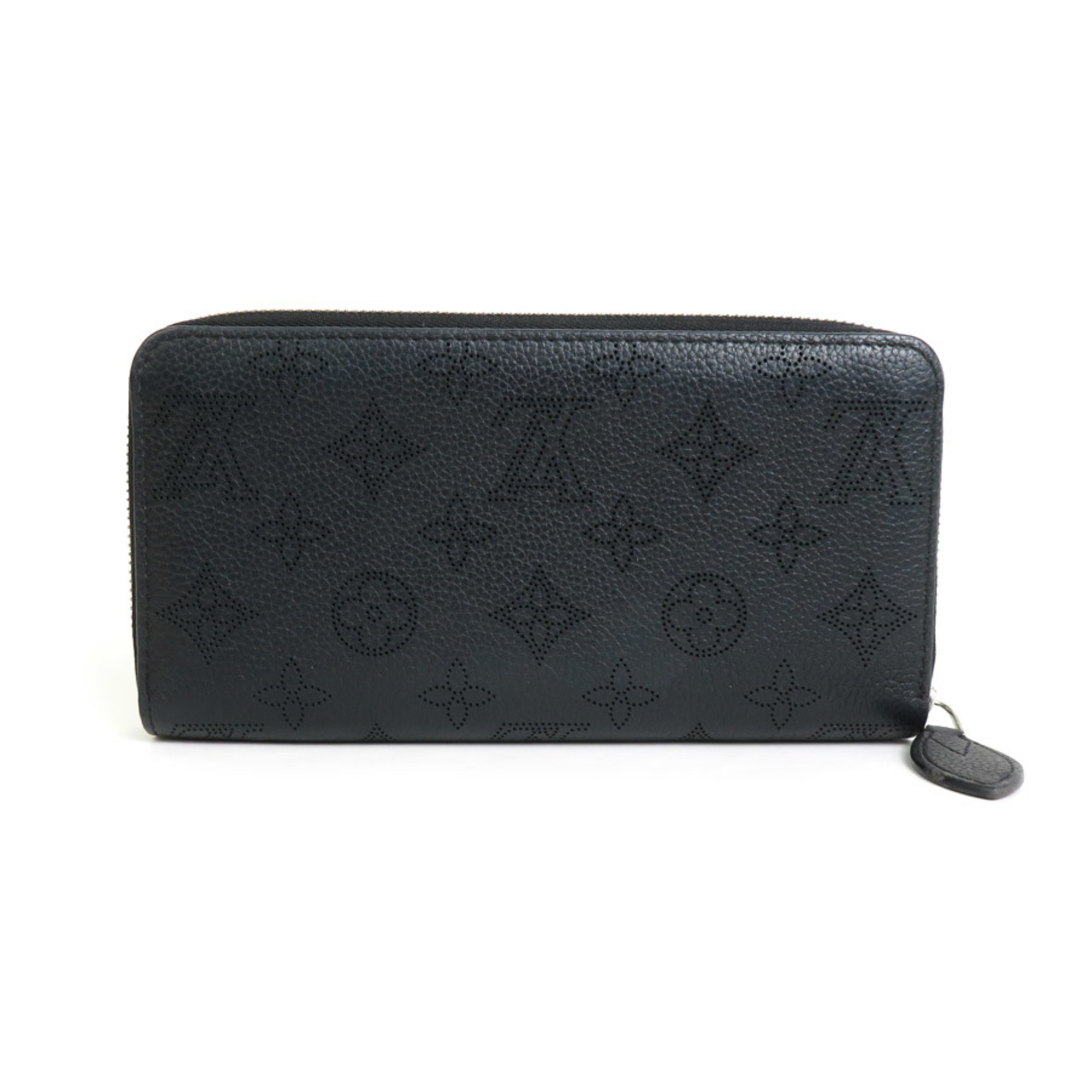 LOUIS VUITTON Round Zipper Long Wallet Monogram Mahina Zippy Black Silver Ladies