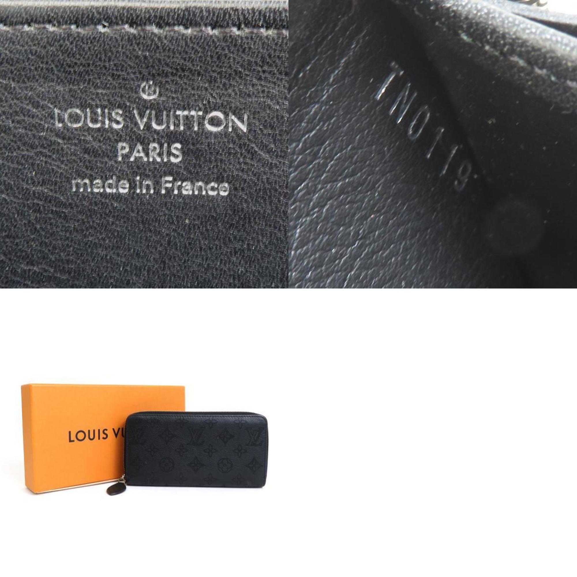 LOUIS VUITTON Round Zipper Long Wallet Monogram Mahina Zippy Black Silver Ladies