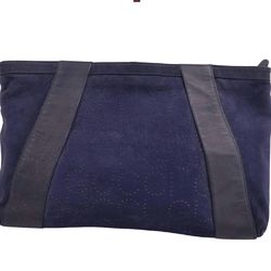 GUCCI bag clutch second punching suede leather men's women's navy