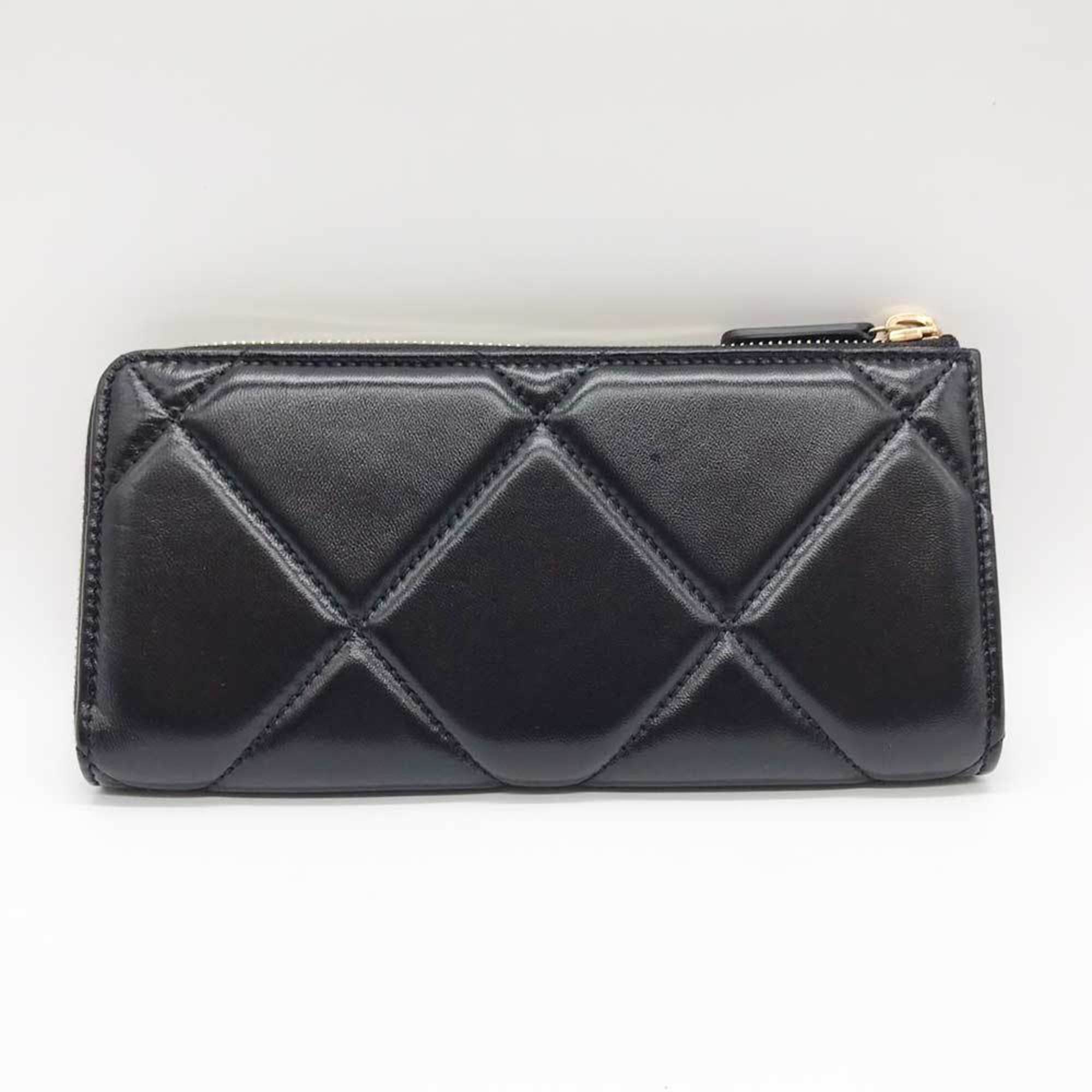 CHANEL L-shaped long wallet Matelasse leather black