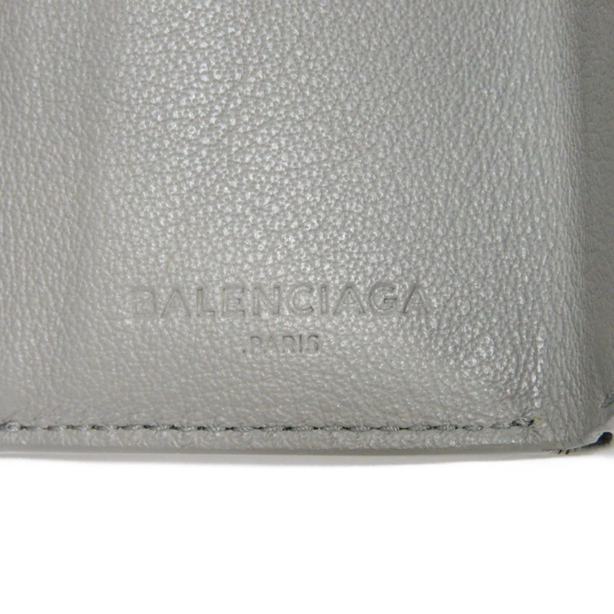 BALENCIAGA Trifold Wallet Paper Mini Foil Stamping Gray Compact Old Logo Gliacie 391446 DLQ0N 1320 Men's Women's Billfold