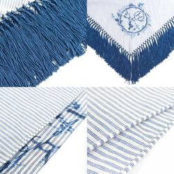 HERMES Scarf Muffler Fringe Cotton/Rayon Blue/White Ladies