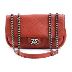 CHANEL Shoulder Bag Matelasse Leather/Metal Red Ladies