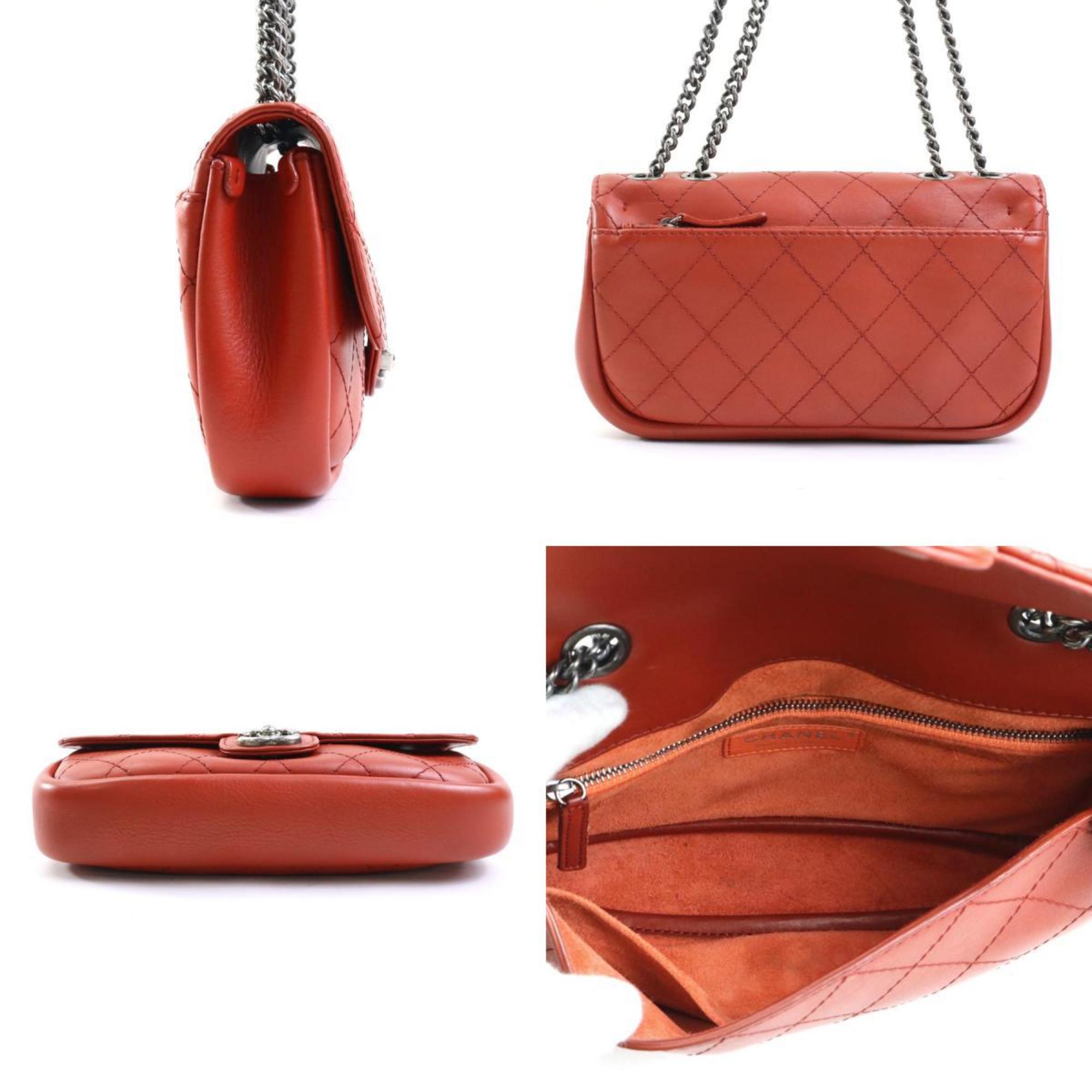 CHANEL Shoulder Bag Matelasse Leather/Metal Red Ladies