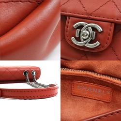 CHANEL Shoulder Bag Matelasse Leather/Metal Red Ladies