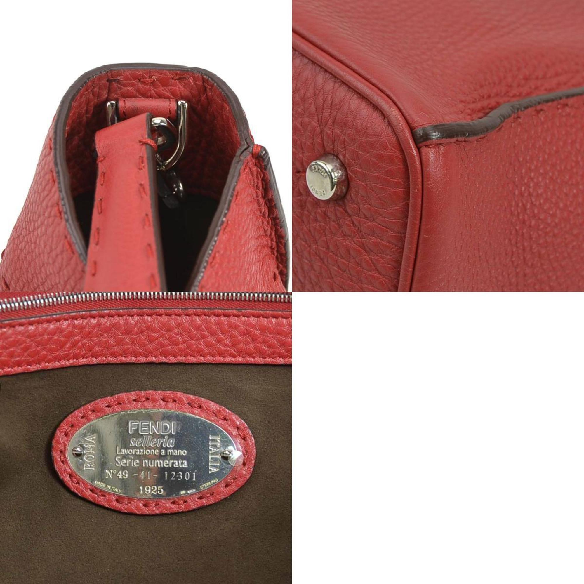 FENDI Shoulder Bag Handbag Selleria Leather Red Silver Ladies 8BT218-NDU