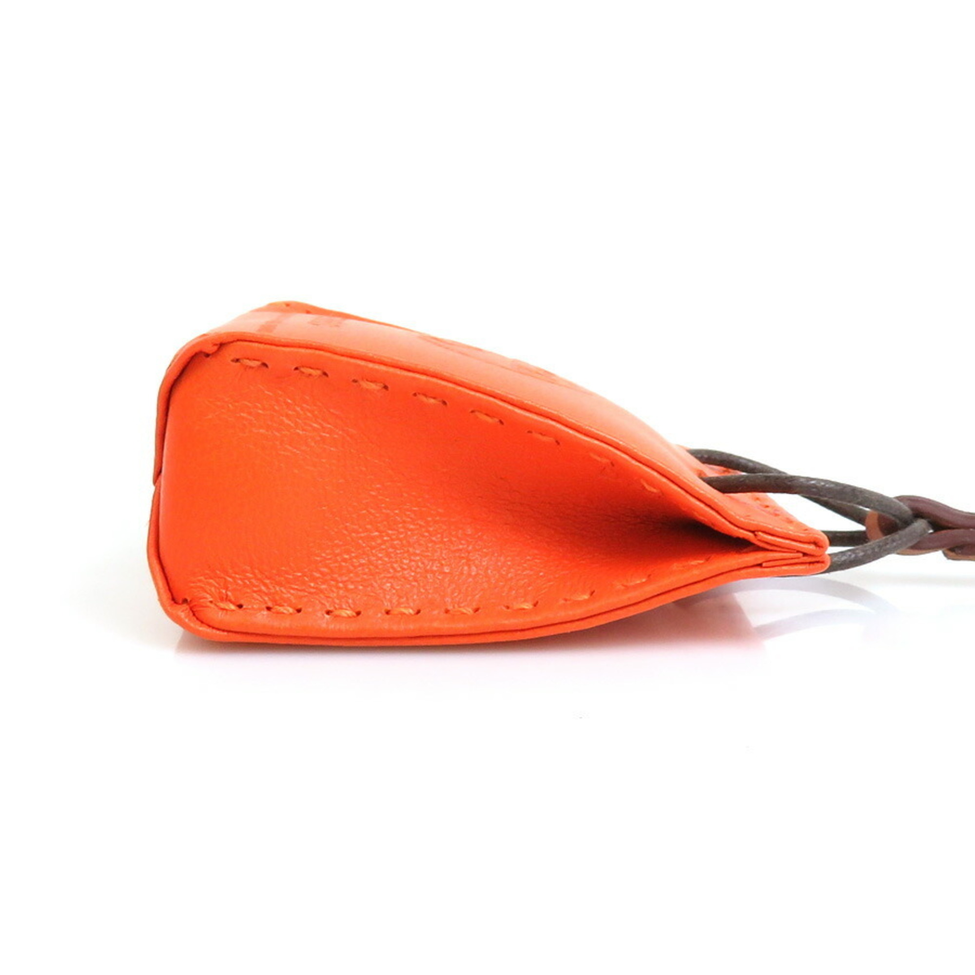 HERMES Charm Sack Orange Leather Orange/Brown Unisex