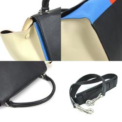 CELINE Handbag Shoulder Bag Trapeze Leather/Wool Black/Multicolor Silver Women's
