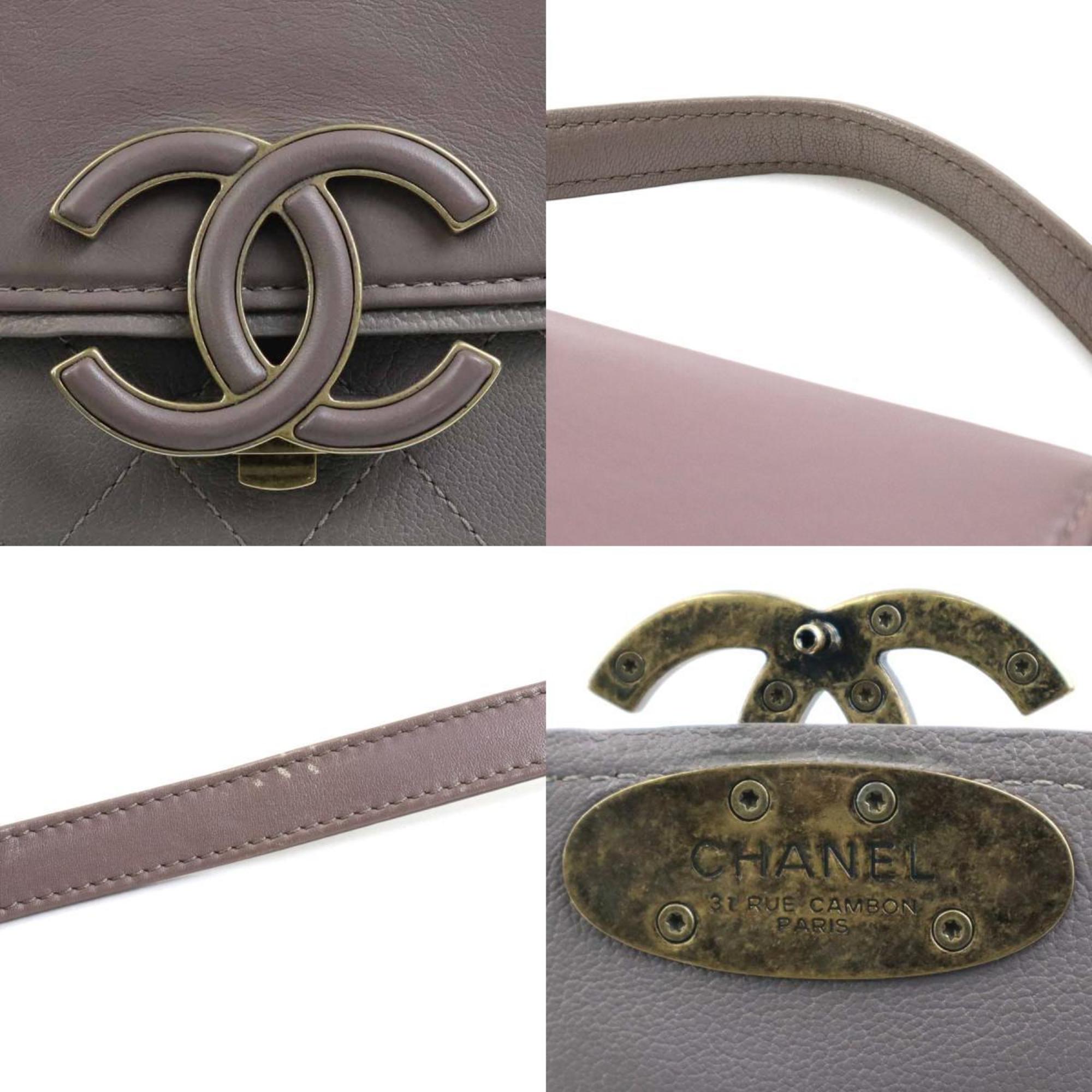 CHANEL Crossbody Shoulder Bag Coco Mark Leather Purple Gray Ladies