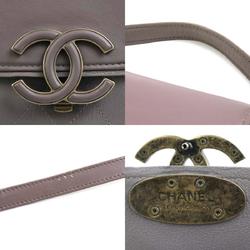 CHANEL Crossbody Shoulder Bag Coco Mark Leather Purple Gray Ladies