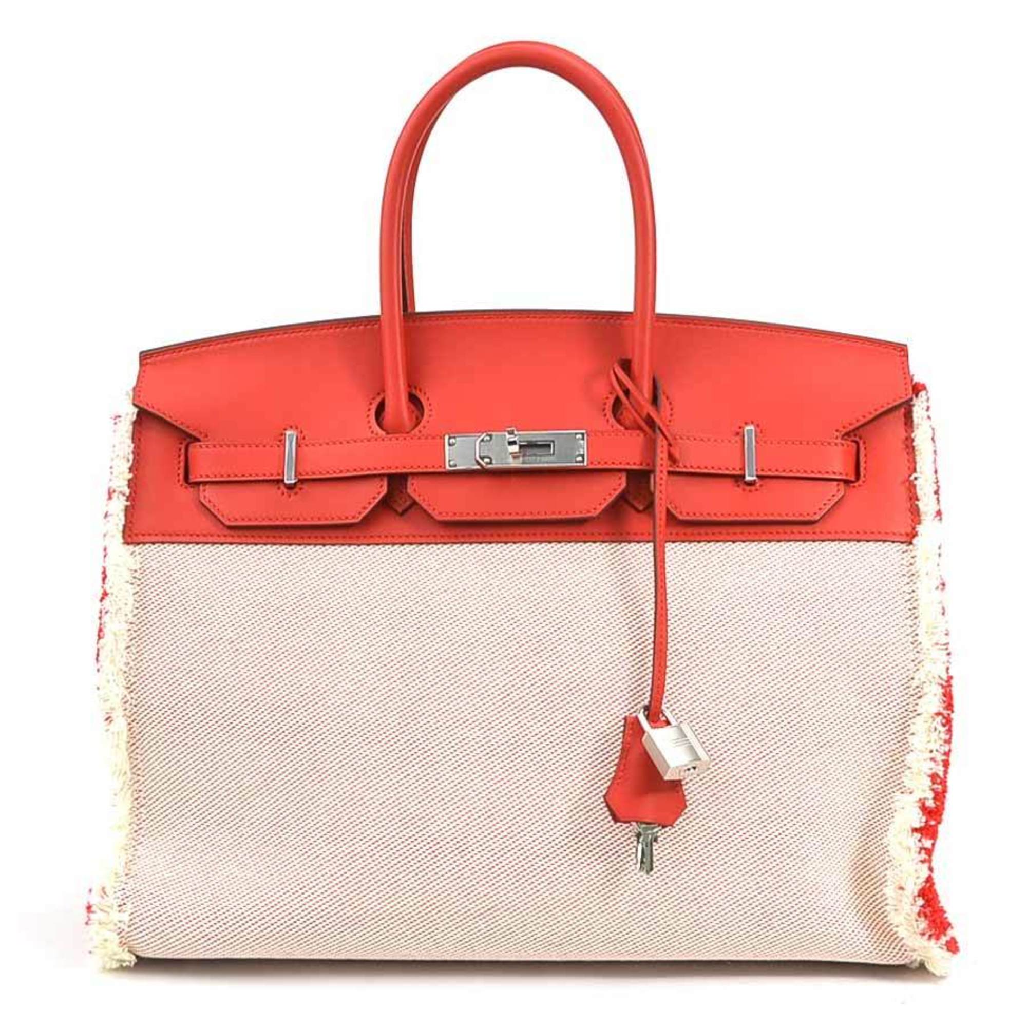 HERMES Handbag Birkin Frei Frey 35 Vaux Swift/Twill Ash Rouge Coup Silver Ladies