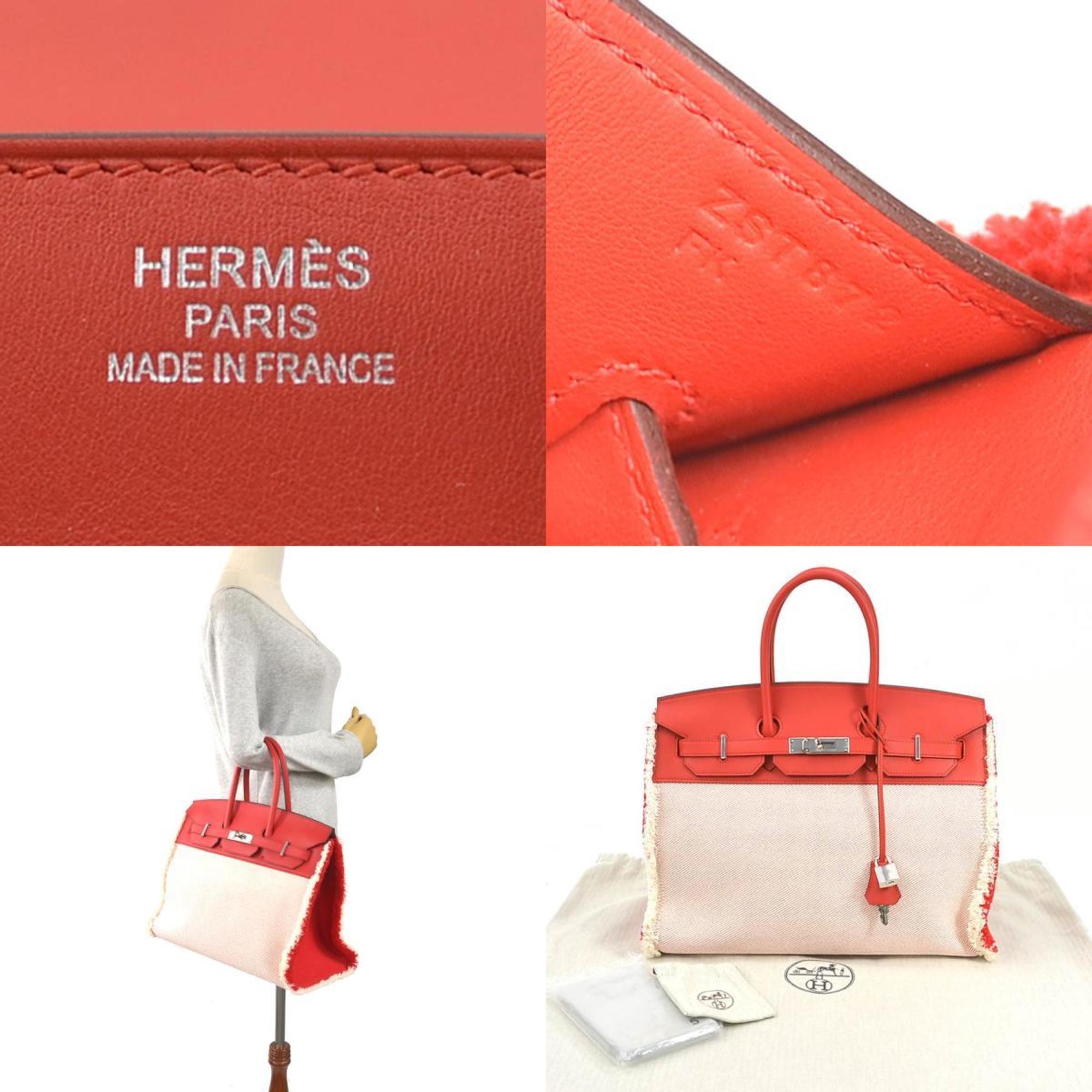 HERMES Handbag Birkin Frei Frey 35 Vaux Swift/Twill Ash Rouge Coup Silver Ladies