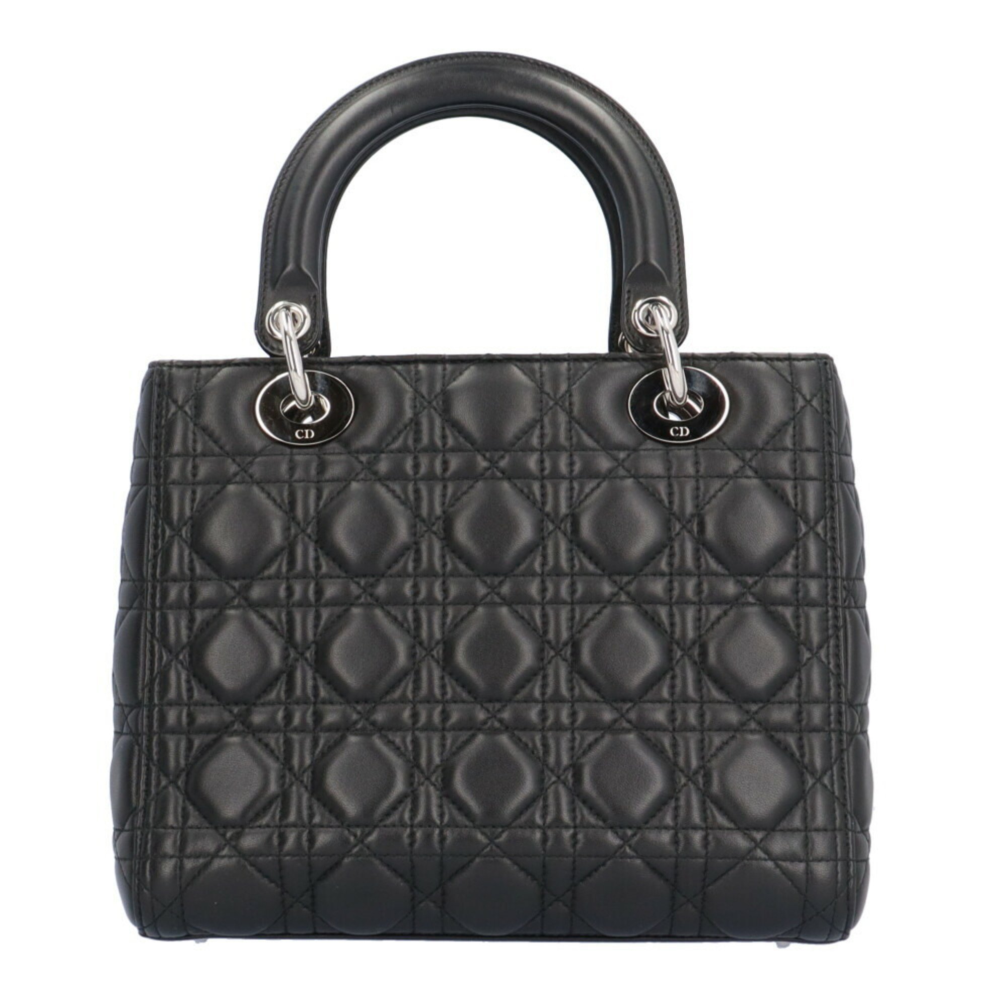 Christian Dior Dior Lady Medium Bag Shoulder Leather Black Ladies