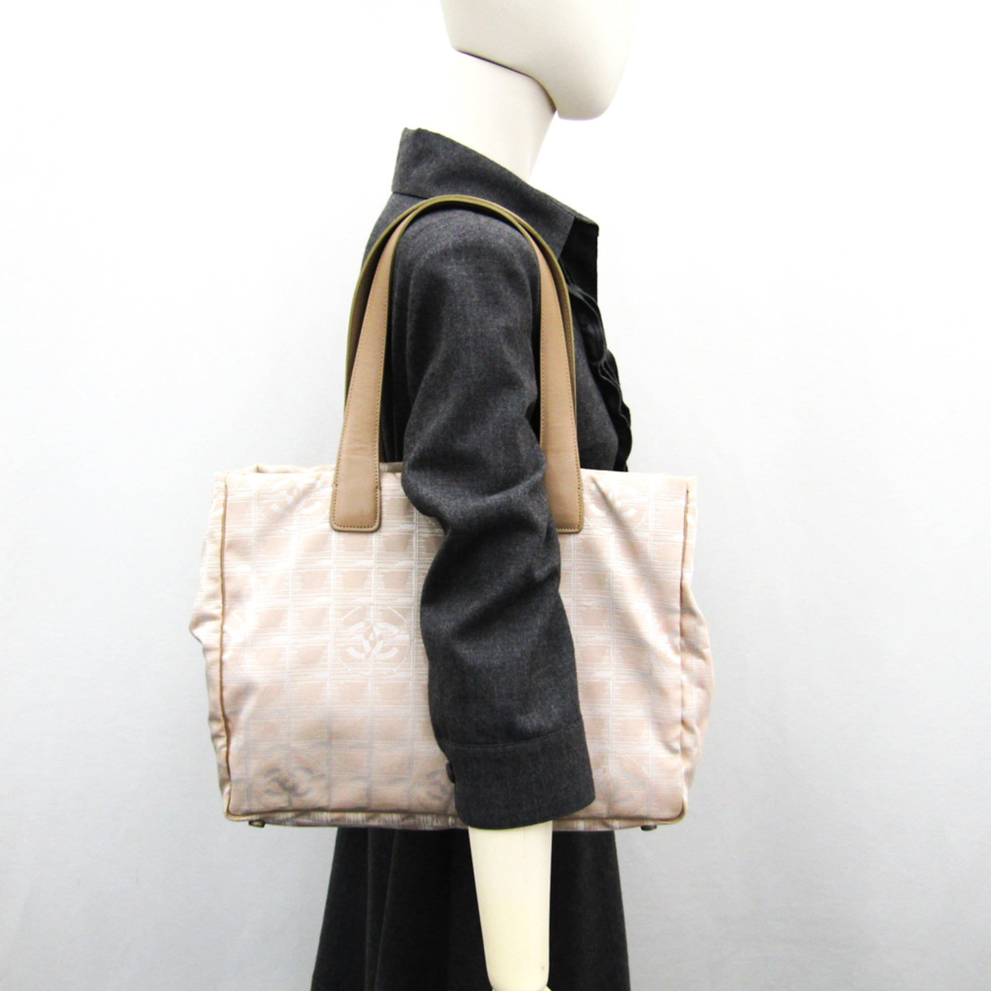 Chanel New Travel Line A15991 Women's Canvas,Leather Tote Bag Beige