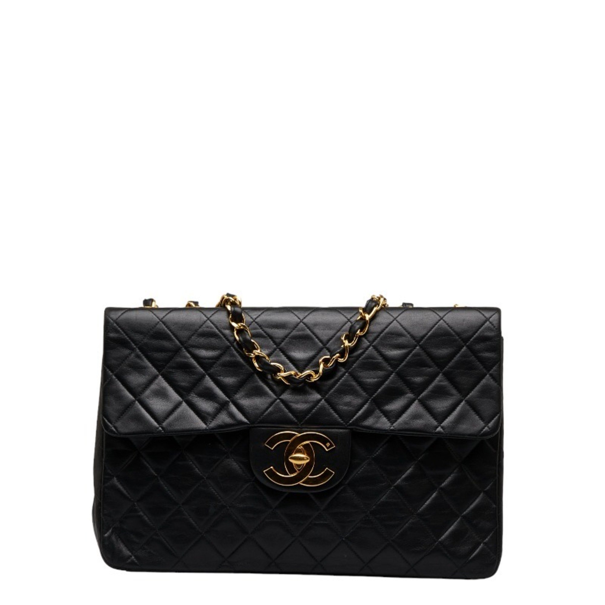 CHANEL Deca Matelasse Coco Mark Chain Shoulder Bag Black Leather Women's