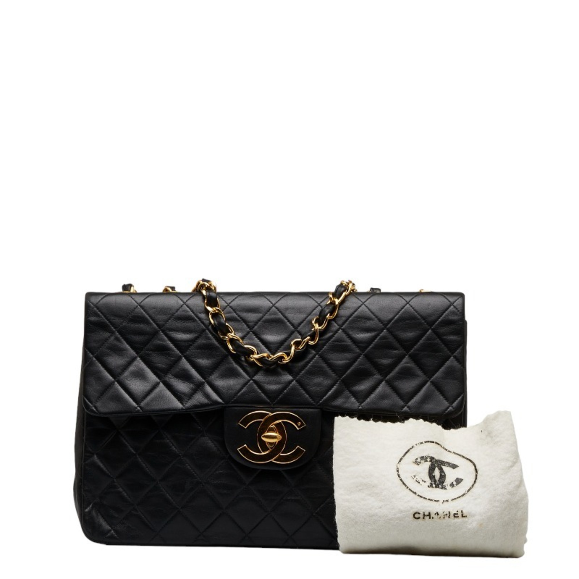 CHANEL Deca Matelasse Coco Mark Chain Shoulder Bag Black Leather Women's