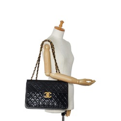 CHANEL Deca Matelasse Coco Mark Chain Shoulder Bag Black Leather Women's