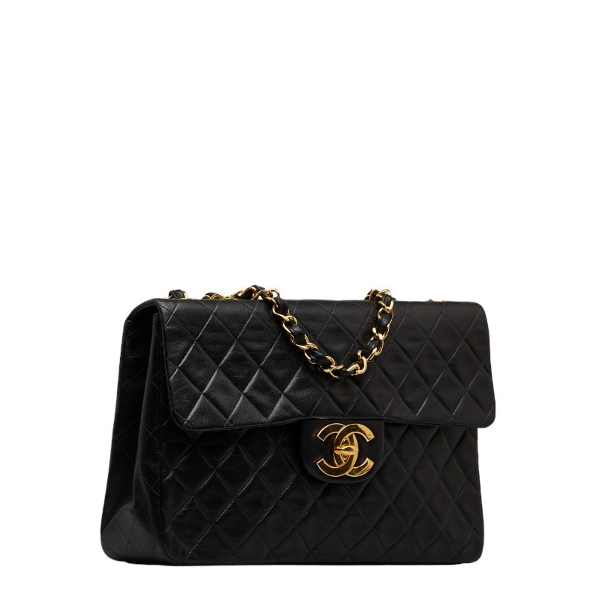 CHANEL Deca Matelasse Coco Mark Chain Shoulder Bag Black Leather Women's