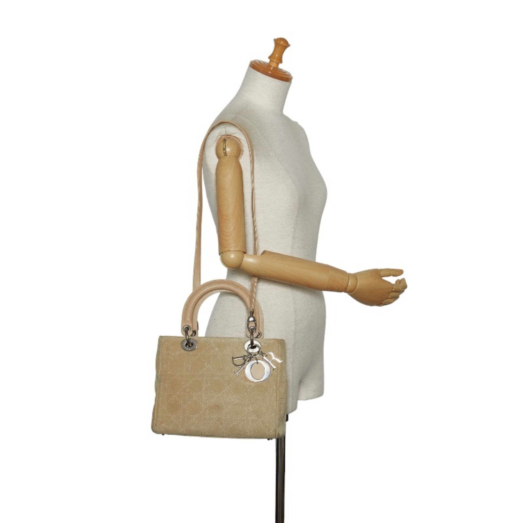 Christian Dior Dior Lady Handbag Shoulder Bag Beige Suede Ladies