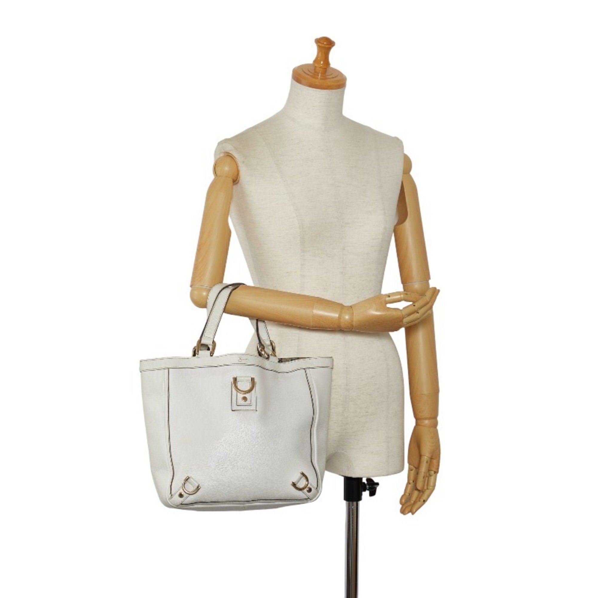 Gucci Abbey Handbag Tote Bag 130739 White Leather Ladies GUCCI