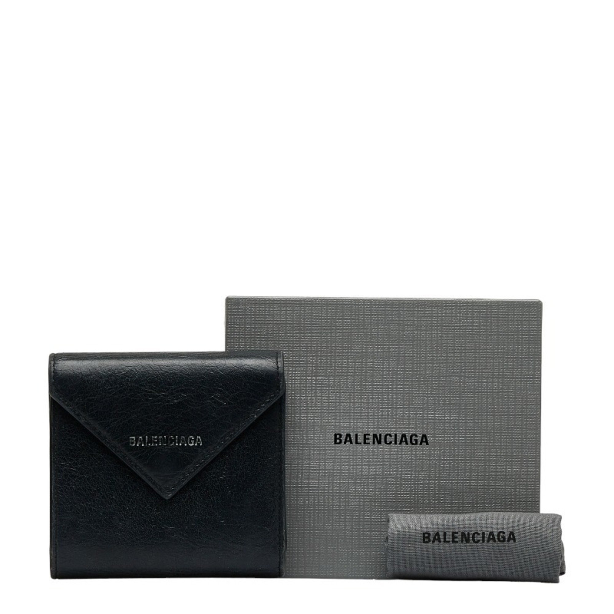 Balenciaga Paper Trifold Wallet 637450 Black Leather Women's BALENCIAGA