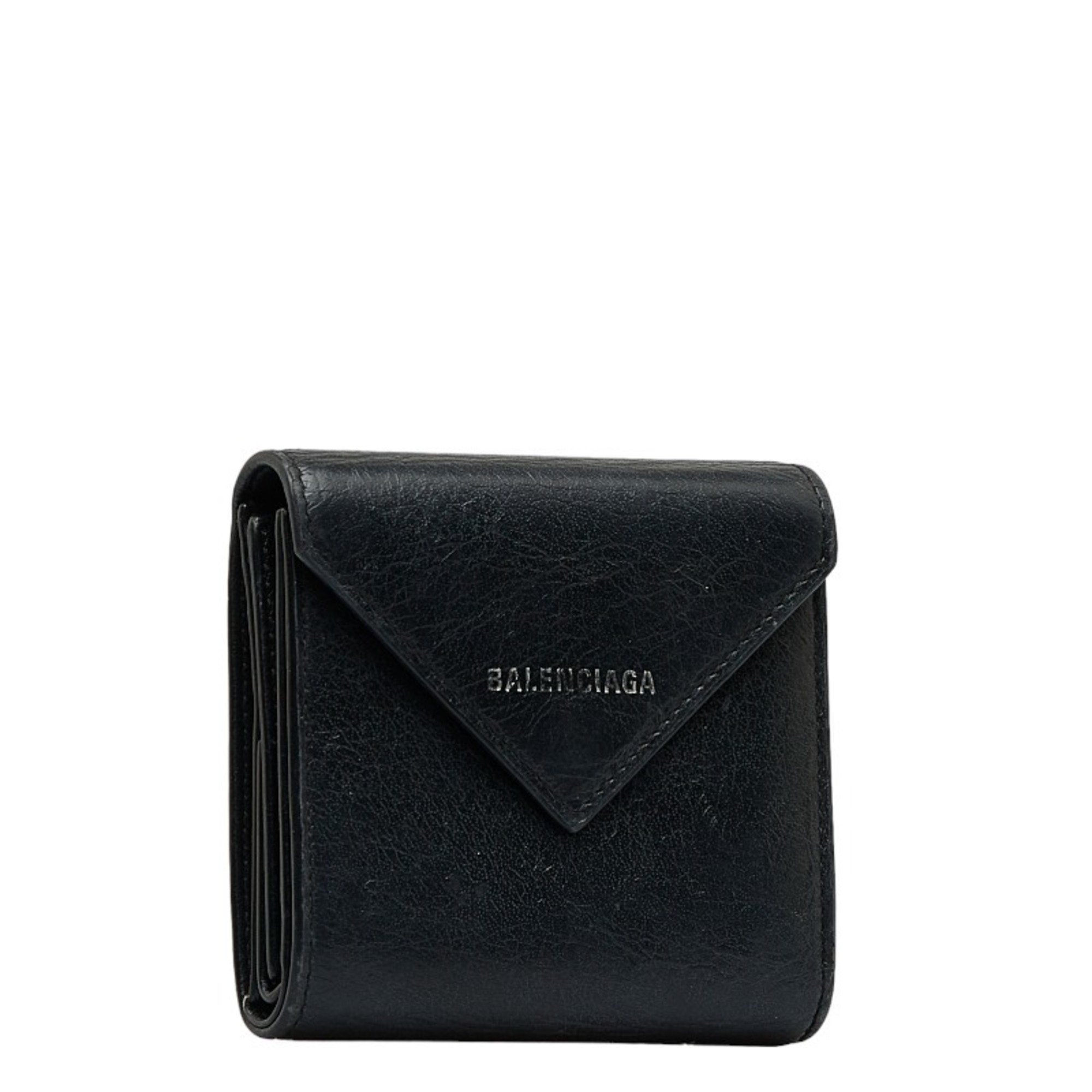 Balenciaga Paper Trifold Wallet 637450 Black Leather Women's BALENCIAGA