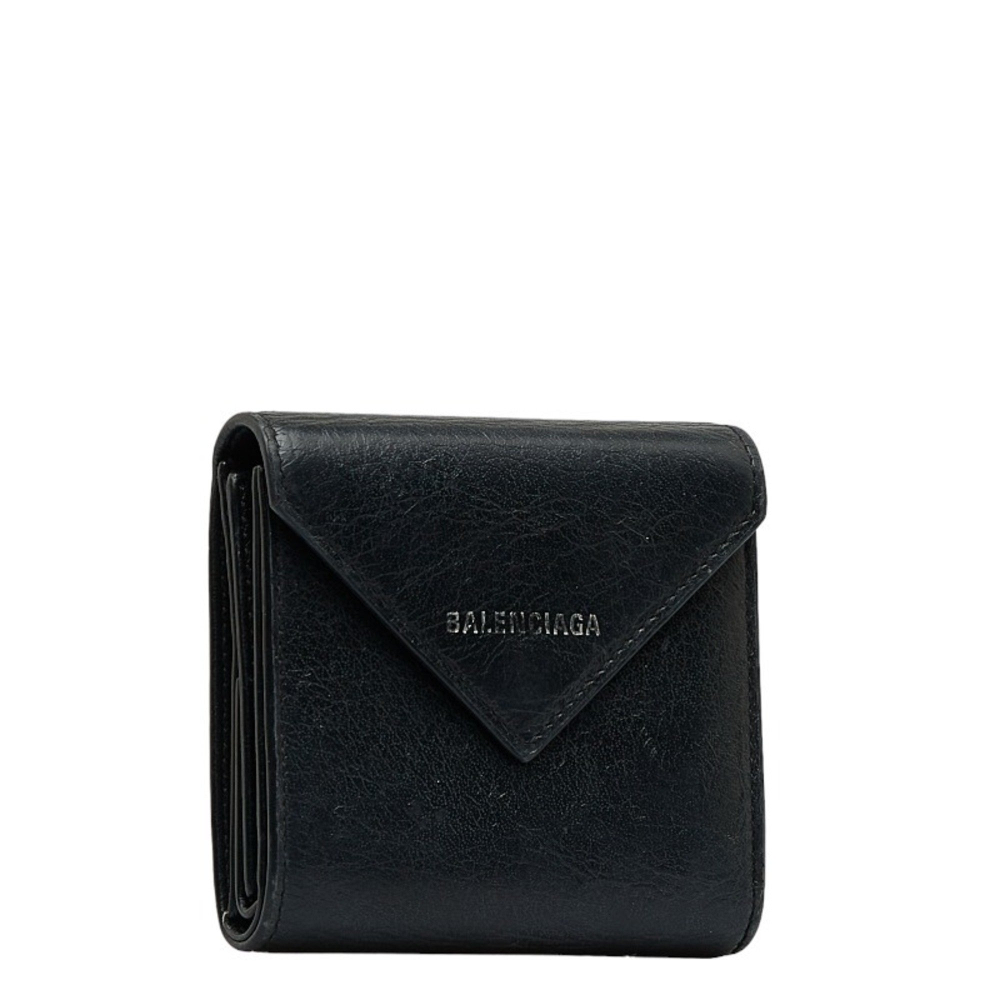 Balenciaga Paper Trifold Wallet 637450 Black Leather Women's BALENCIAGA