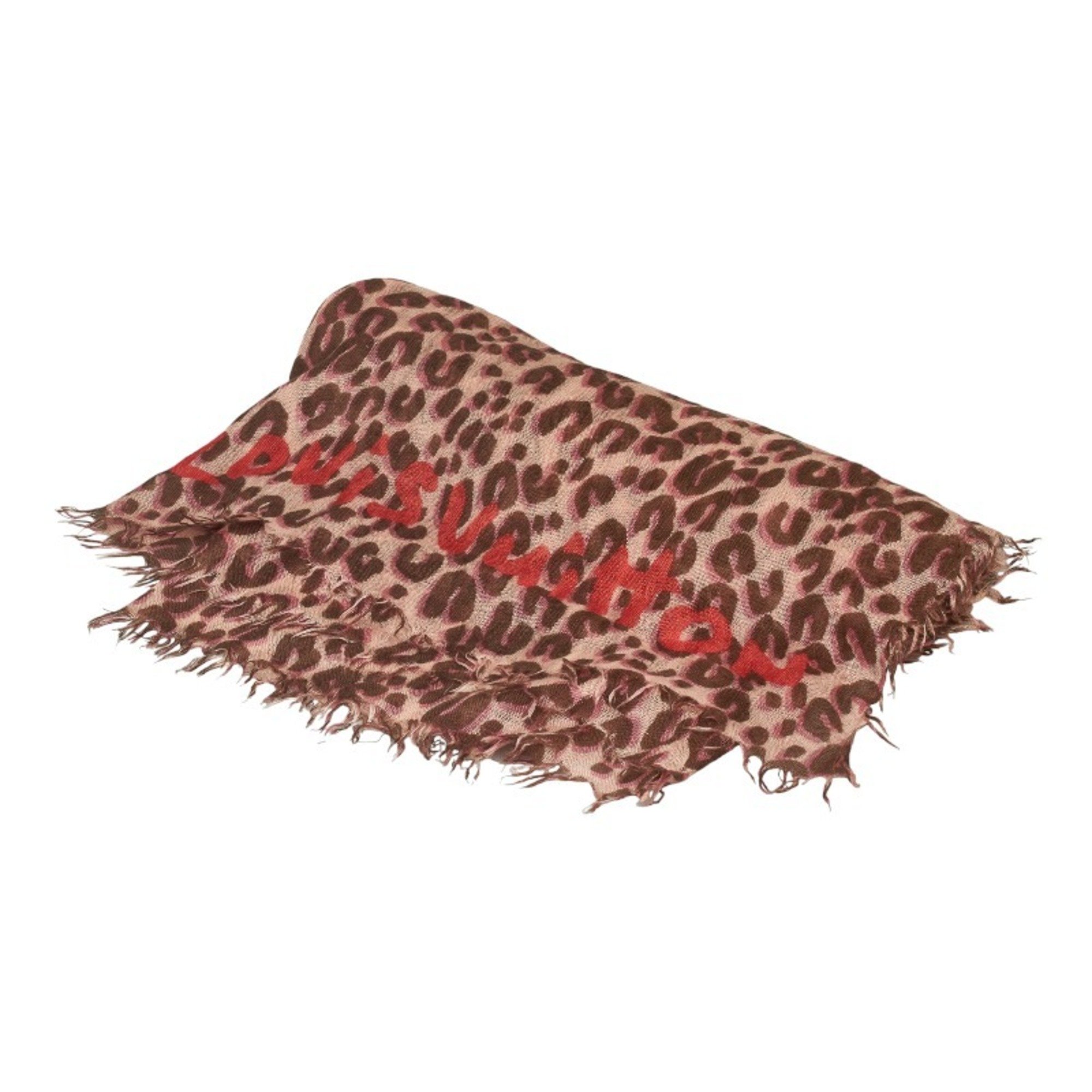 Louis Vuitton Leopard Scarf Stole Pink Cashmere Silk Women's LOUIS VUITTON