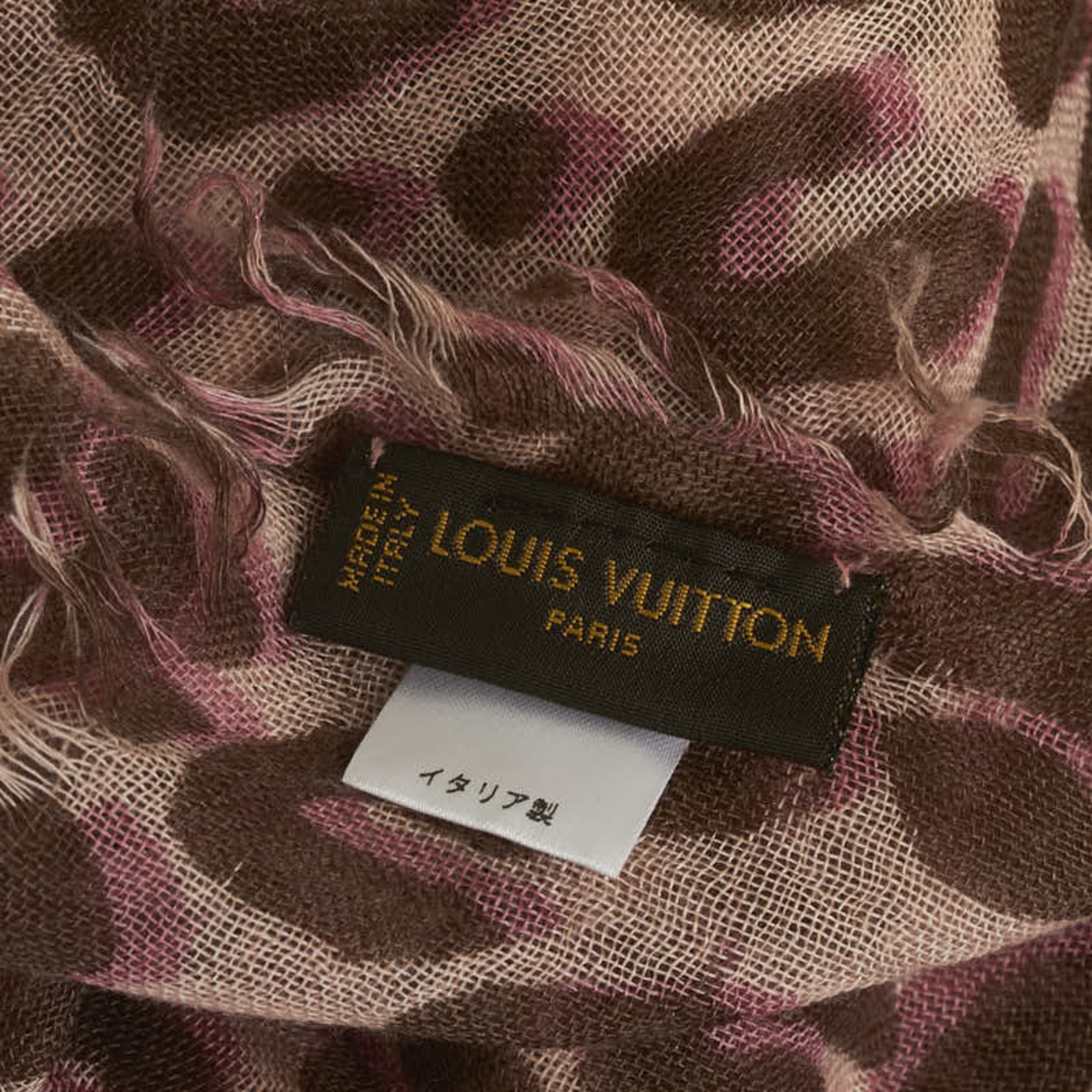 Louis Vuitton Leopard Scarf Stole Pink Cashmere Silk Women's LOUIS VUITTON