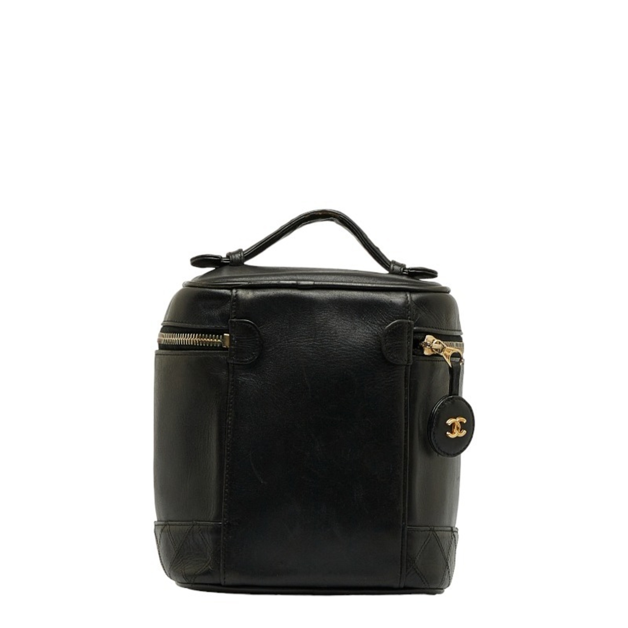 CHANEL Bicolore Vanity Bag Pouch Black Leather Women's
